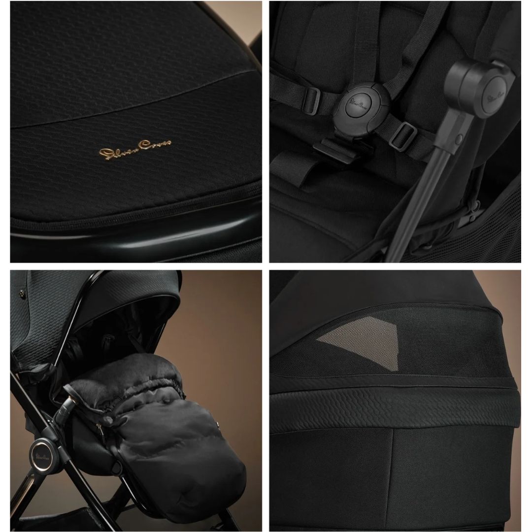 Black stroller details of Silver Cross Reef toshi baby Carrycot Special Edition