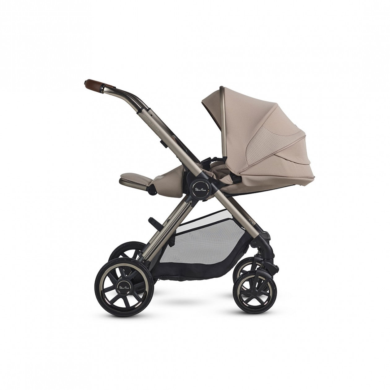Beige stroller with silver frame from Silver Cross Reef Special Edition Frappe toshi baby