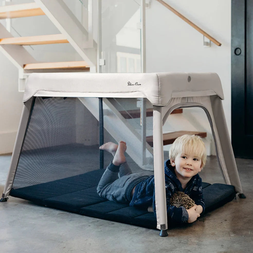 Portable playpen with mesh sides for Toshi Baby Silver Cross Slumber Travel Cot Stone