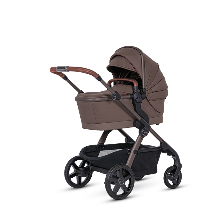 Brown baby stroller on Silver Cross Wave with toshi baby and incl tandem seat