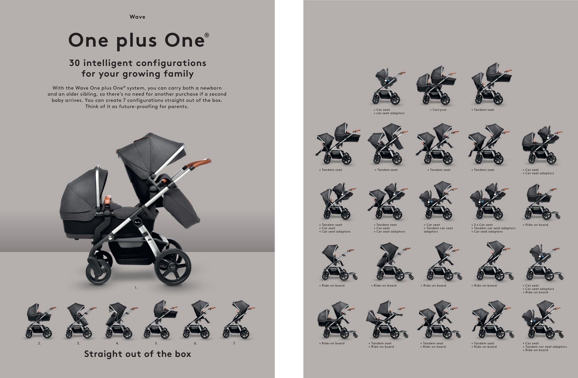 Convertible stroller system with Silver Cross Wave, Toshi Baby, incl tandem seat, foot muff