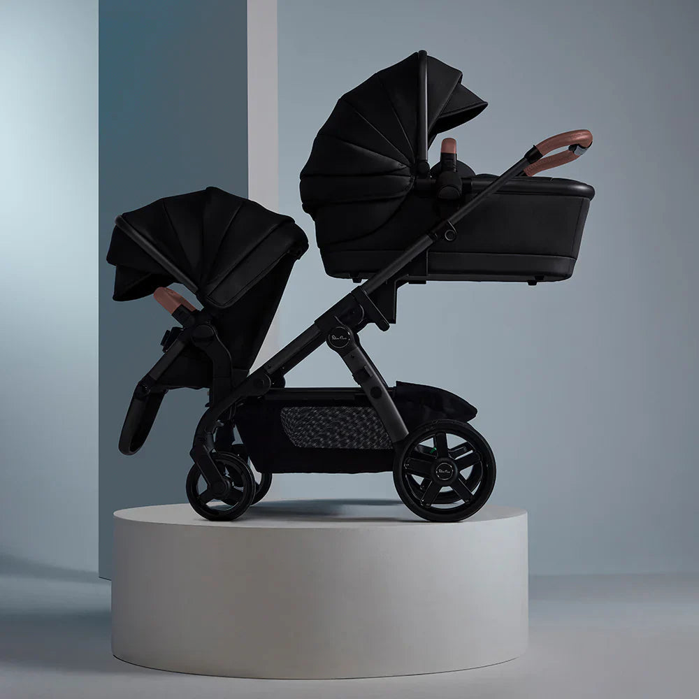 Black double stroller for Silver Cross Wave with free foot muff and Toshi Baby seats