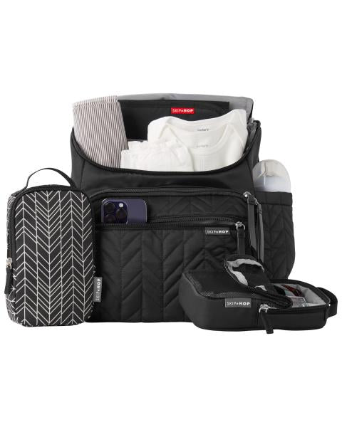 Black Skip Hop Toshi Baby Forma Nappy Backpack with changing pad and accessories