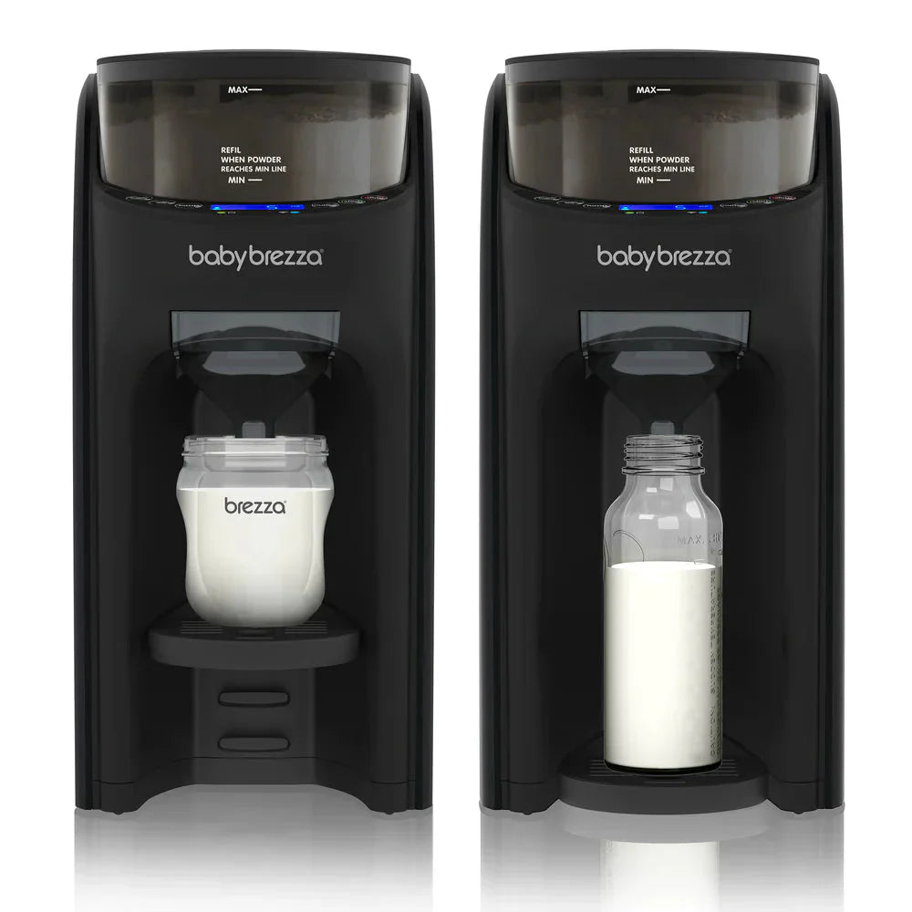 Two black baby formula makers for Brezza Formula Pro and Toshi Baby strollers