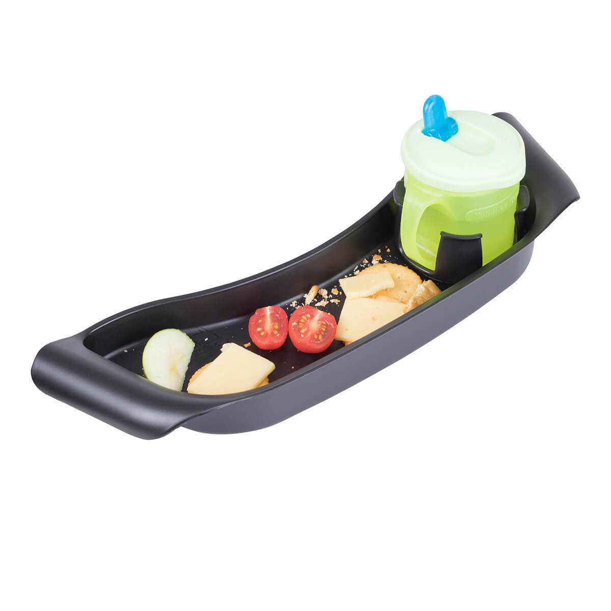 Black phil&teds food tray with food and drink for baby strollers or Odyssey Wagon Wheels