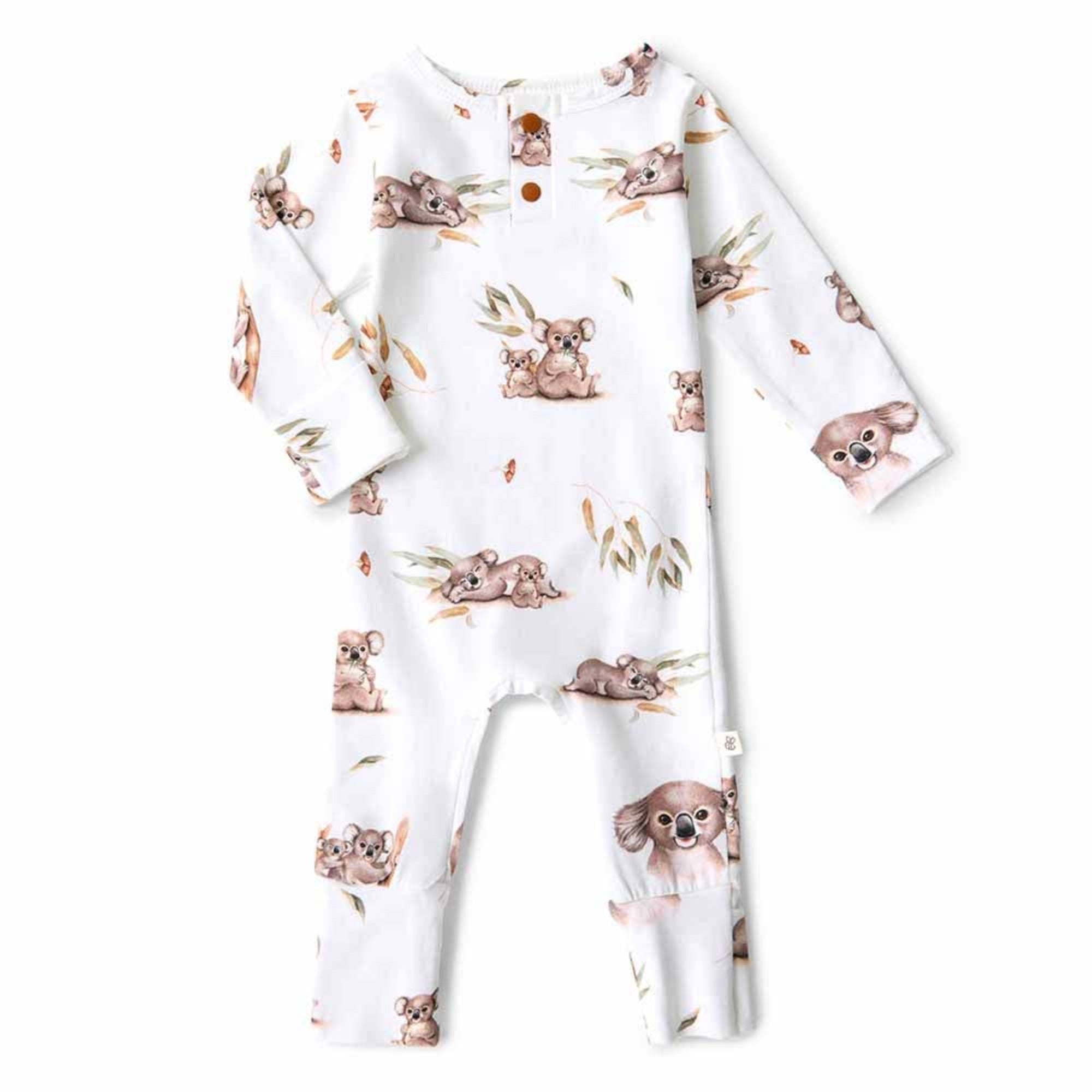 White koala-patterned baby onesie from Snuggle Hunny Koala Organic Growsuit perfect for baby strollers