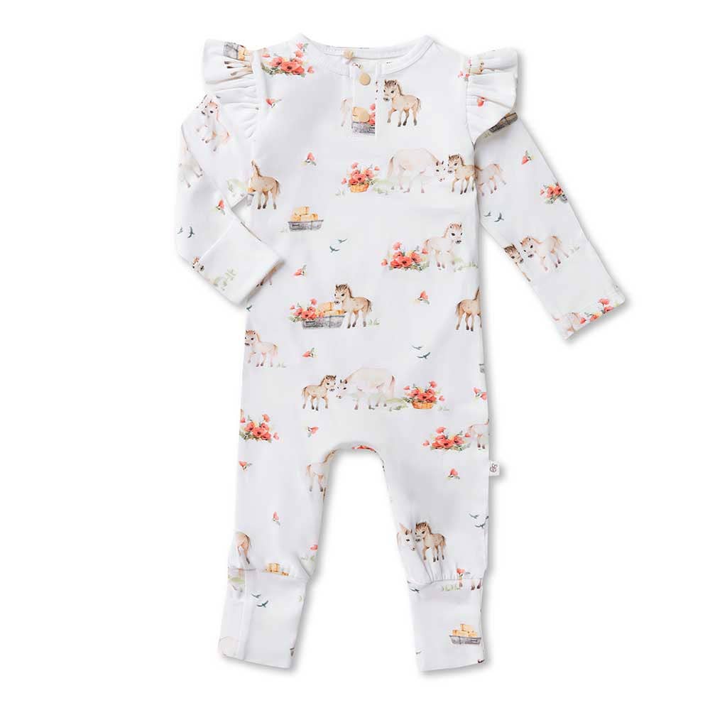 White horse pattern Snuggle Hunny Pony Pals Organic Growsuit for Toshi Baby