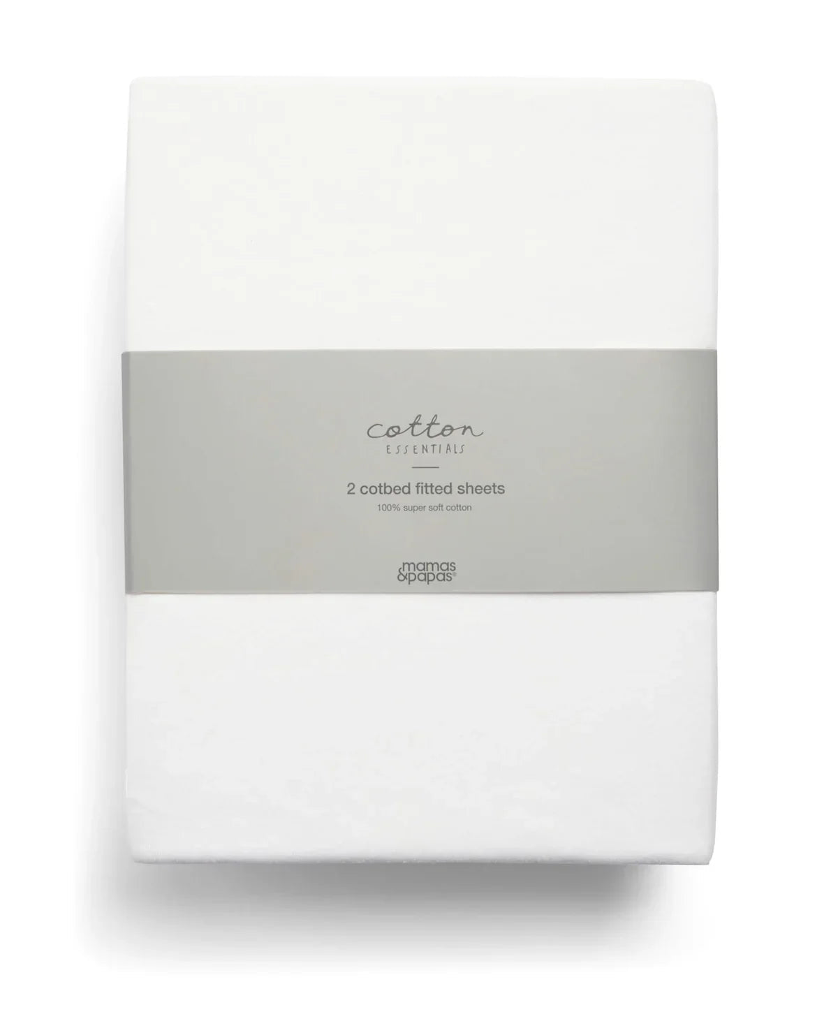 Packaged white cotton fitted sheets for papas cotbed, gentle on toshi baby’s skin