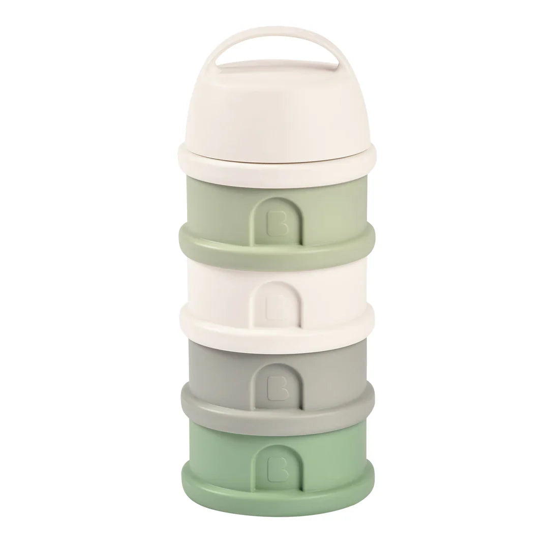 Stacked baby formula dispenser from Beaba, perfect for baby strollers and travel prep