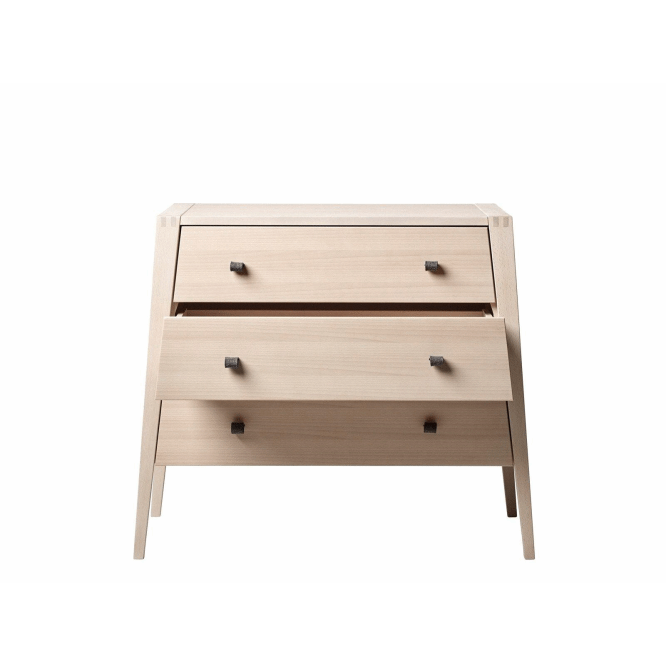 Light wood three-drawer dresser from Linea with natural drawer dresser style and room for baby strollers