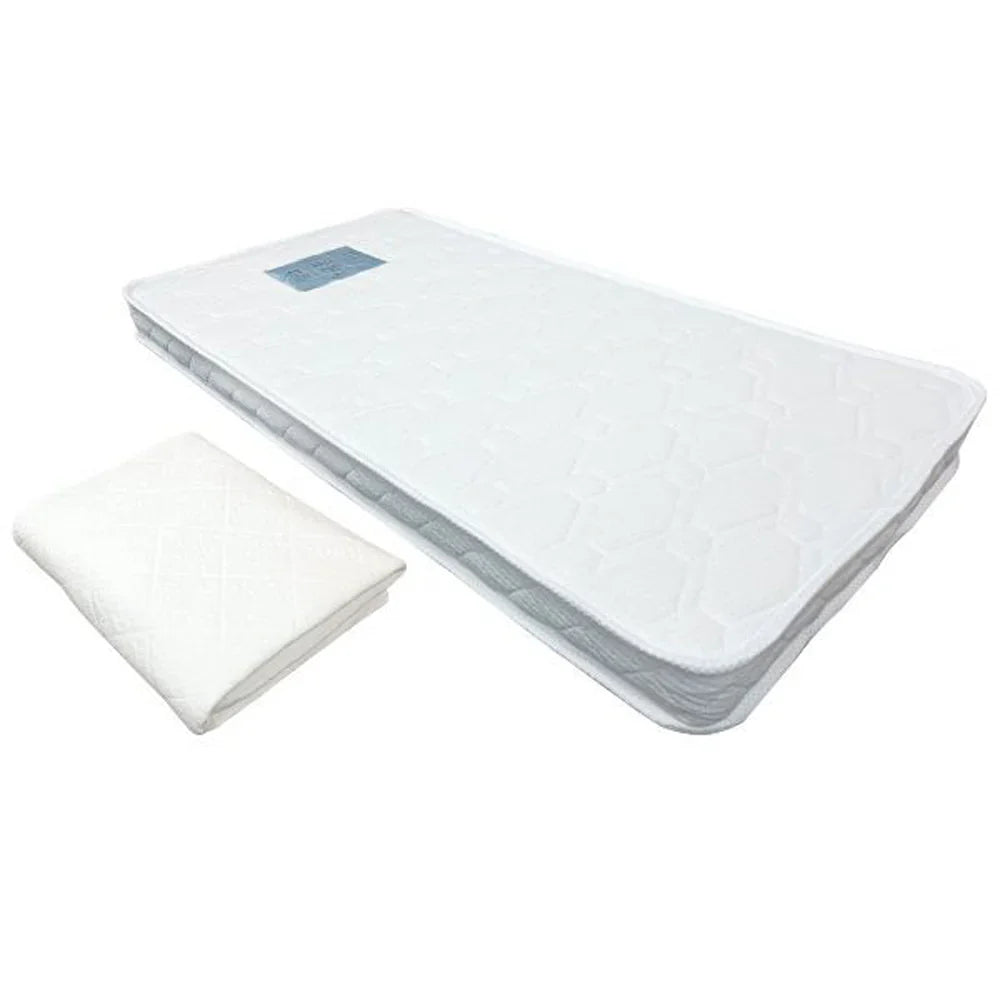 White mattress and pillow from Sweet Pea Standard Pocket Spring Cot Mattress set
