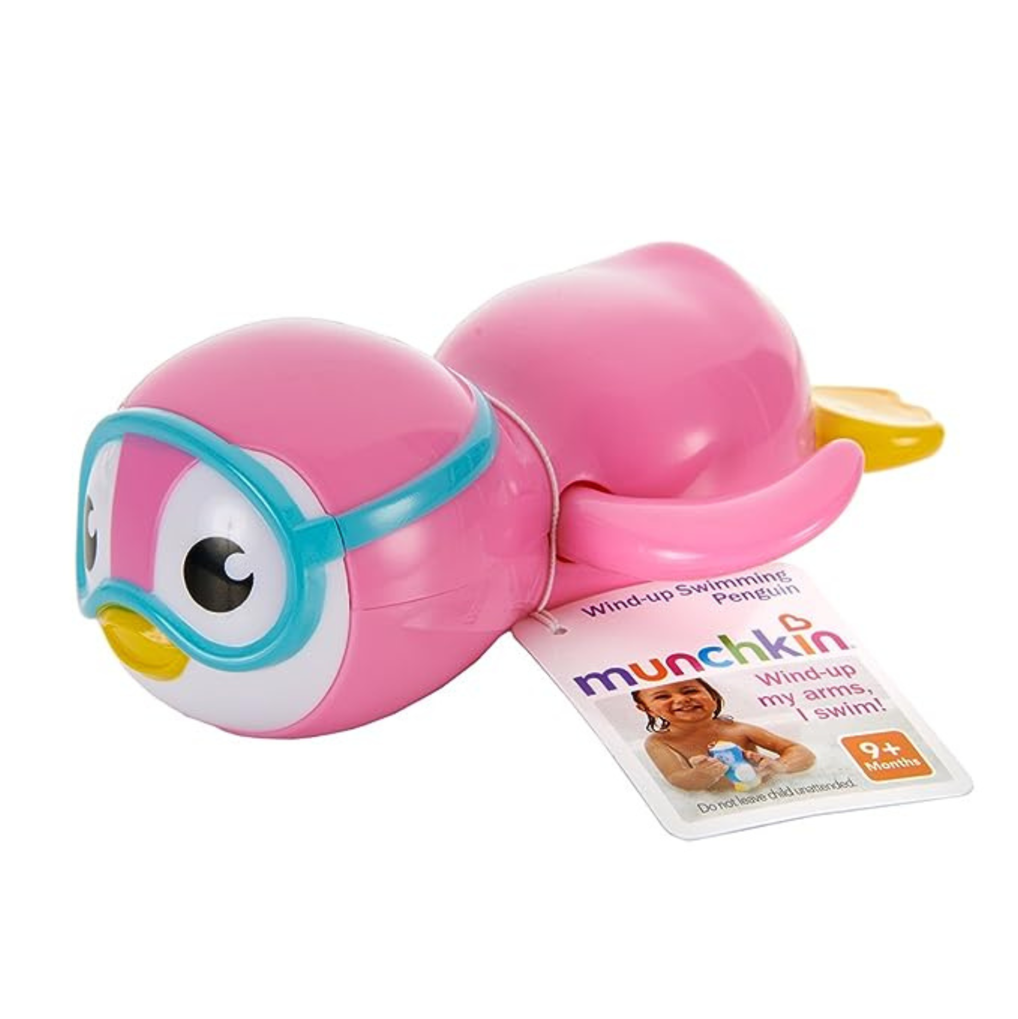 Pink wind-up swimming penguin toy for Toshi Baby Romper and Odyssey Wagon Wheels fans