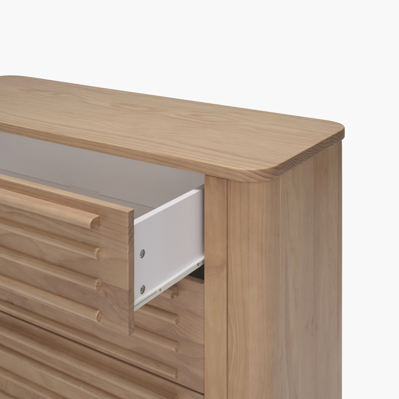 Tasman Eco Pisa dresser with open drawer in Sandstone from Pisa Cot Sandstone package