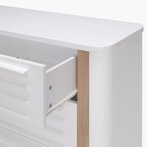 White dresser with open drawer from Tasman Eco Pisa baby furniture set