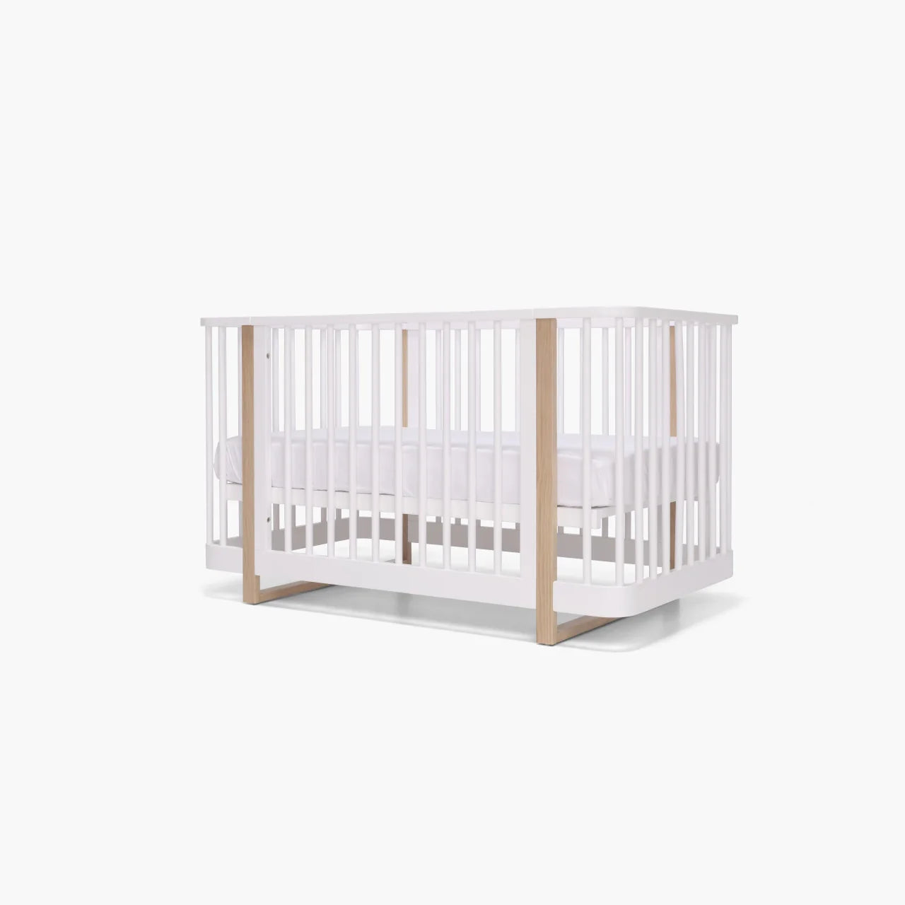 White and natural wood Tasman Eco Pisa Baby Crib with Dresser for Toshi Baby nursery