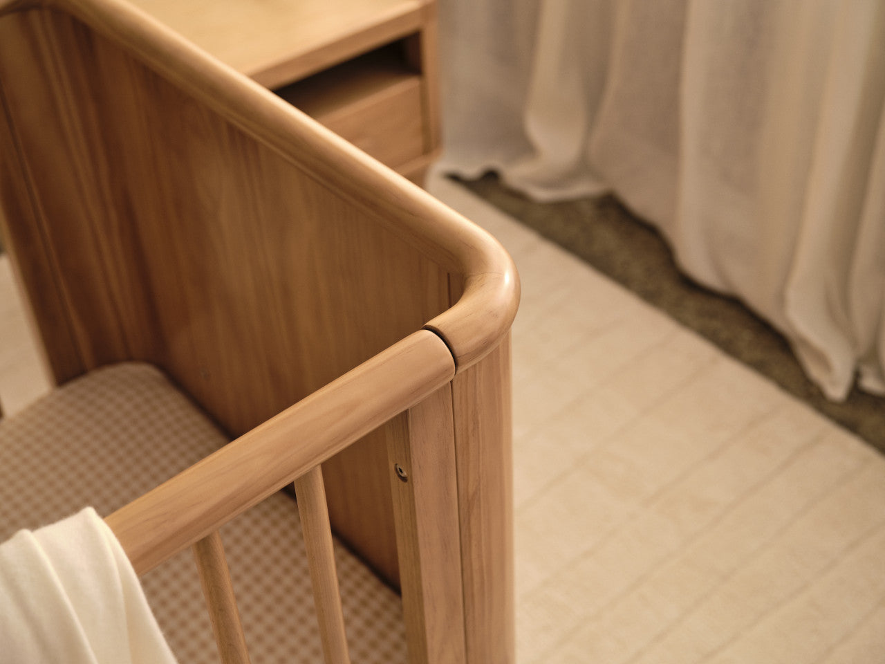 Wooden baby crib with Tasman Eco Willow Cot Mattress Package, perfect for baby strollers