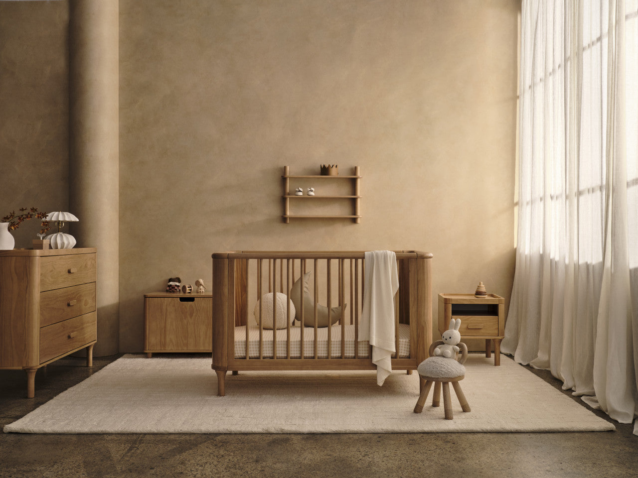 Wooden Tasman Eco Willow Cot Mattress Package with matching furniture for babies