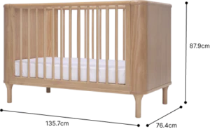 Wooden baby crib with Tasman Eco Willow Cot Mattress Package and willow cot mattress