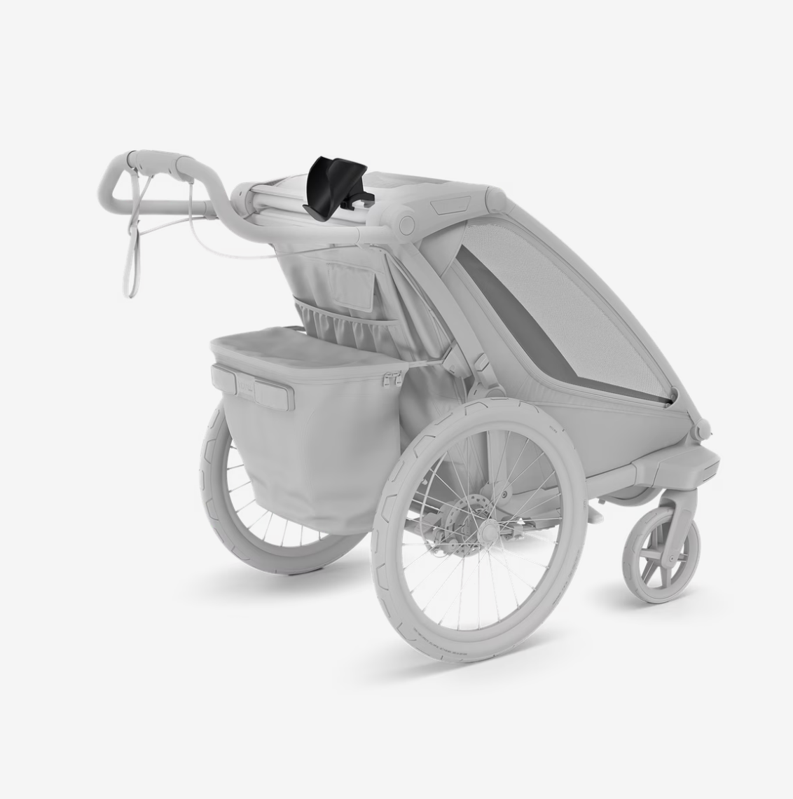 Gray Toshi Baby Thule Child Carrier with Black Thule Bottle Cage accessory