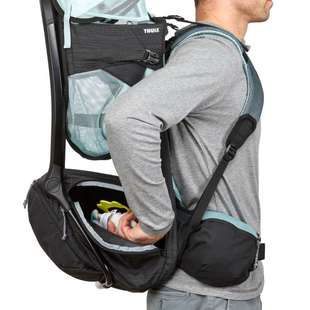 Thule Sapling Child Carrier backpack with machine washable seat and Toshi baby gear compartmen