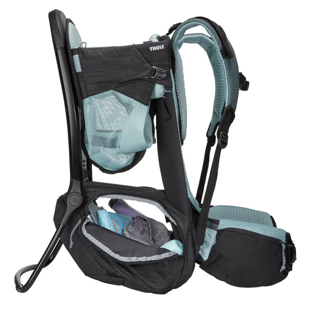 Black and teal Thule Sapling Child Carrier with machine washable seat for baby strollers