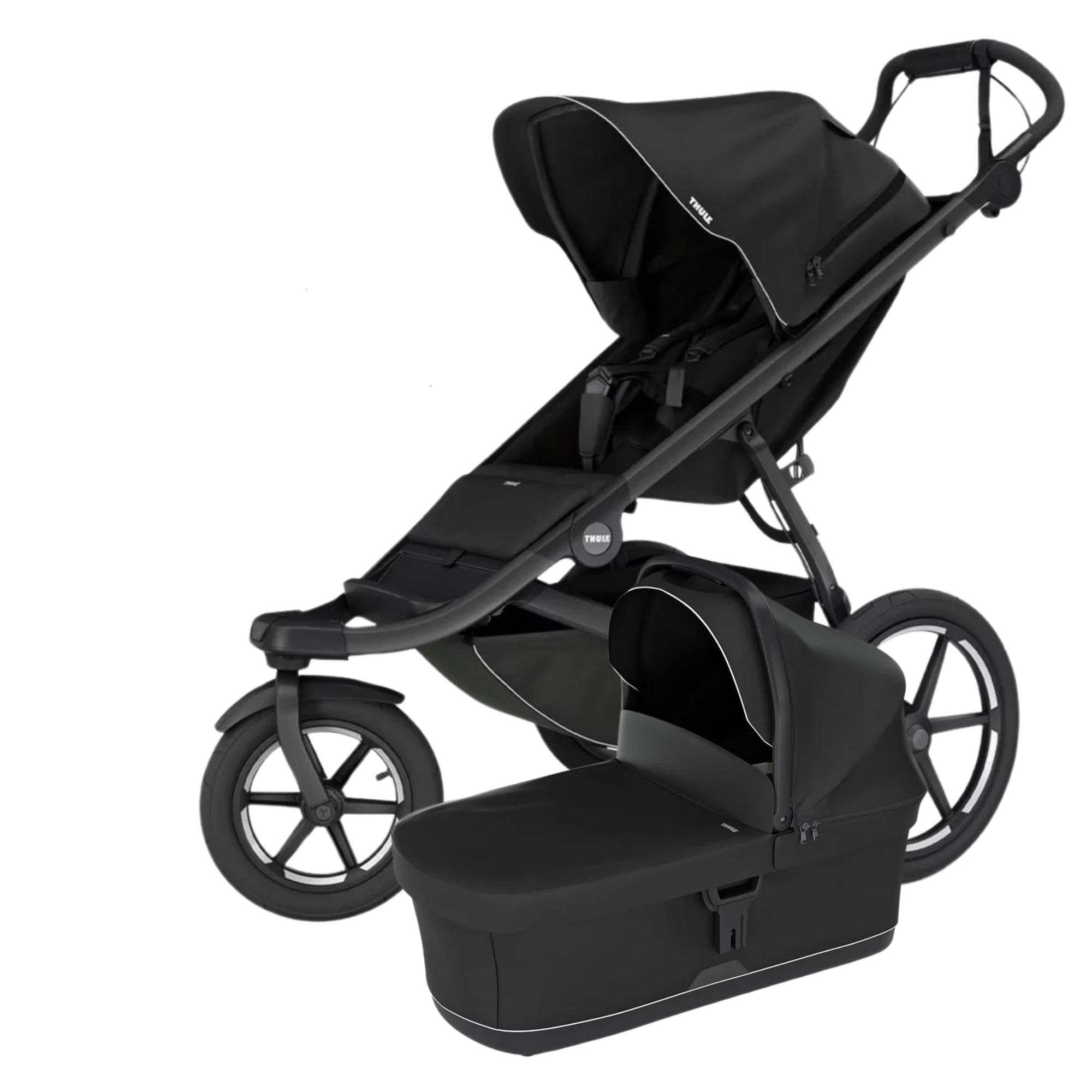 Black Thule Urban Glide 3 all-terrain stroller with bassinet package for comfy city walks