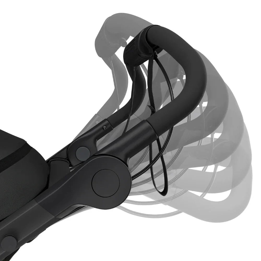 Adjustable black stroller handle on Thule Urban Glide all-terrain stroller with twist hand brake