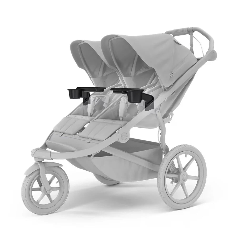 Gray double stroller with cup holders for Thule Urban Glide and Odyssey Wagon Wheels