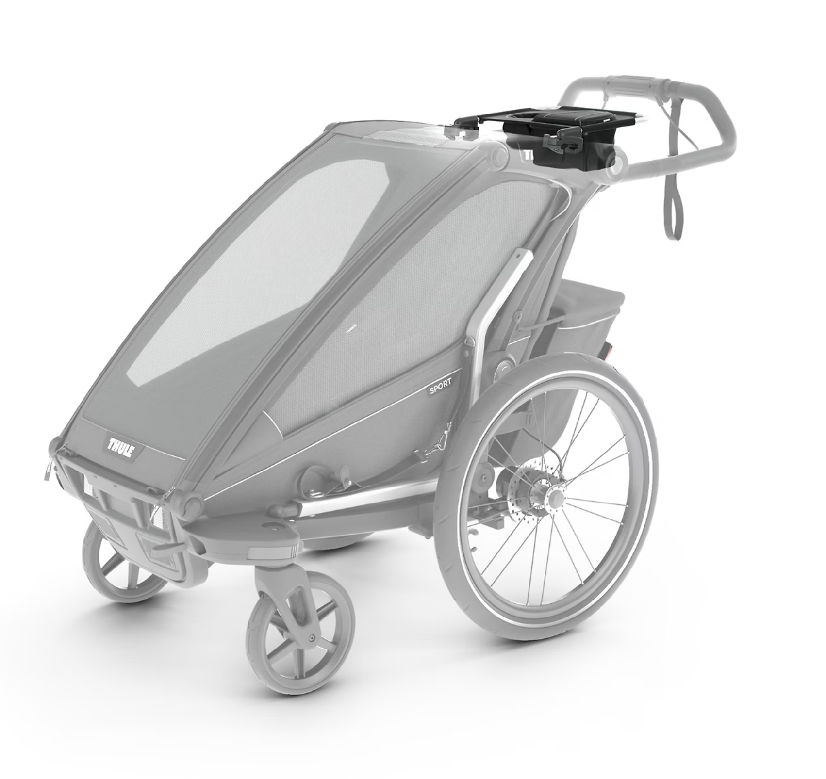 Gray child carrier with stroller kit for Thule Urban Glide and Thule Chariot baby strollers