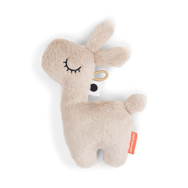 Beige plush deer toy from Done by Deer Tiny Sensory Rattle for Toshi Baby Romper and baby strollers