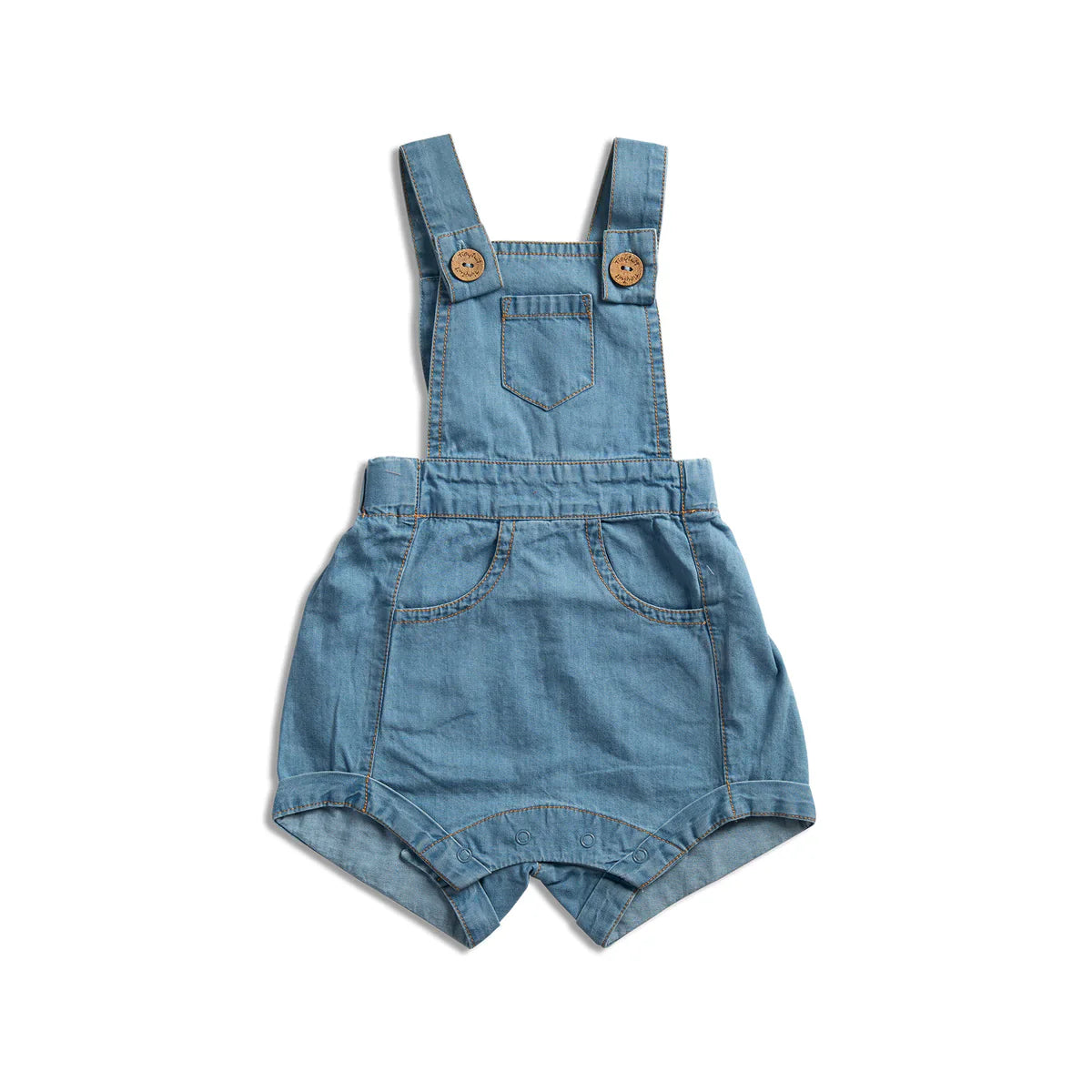 Toshi Baby Tiny Twig Organic Cotton Denim Baby Romper with Wooden Buttons