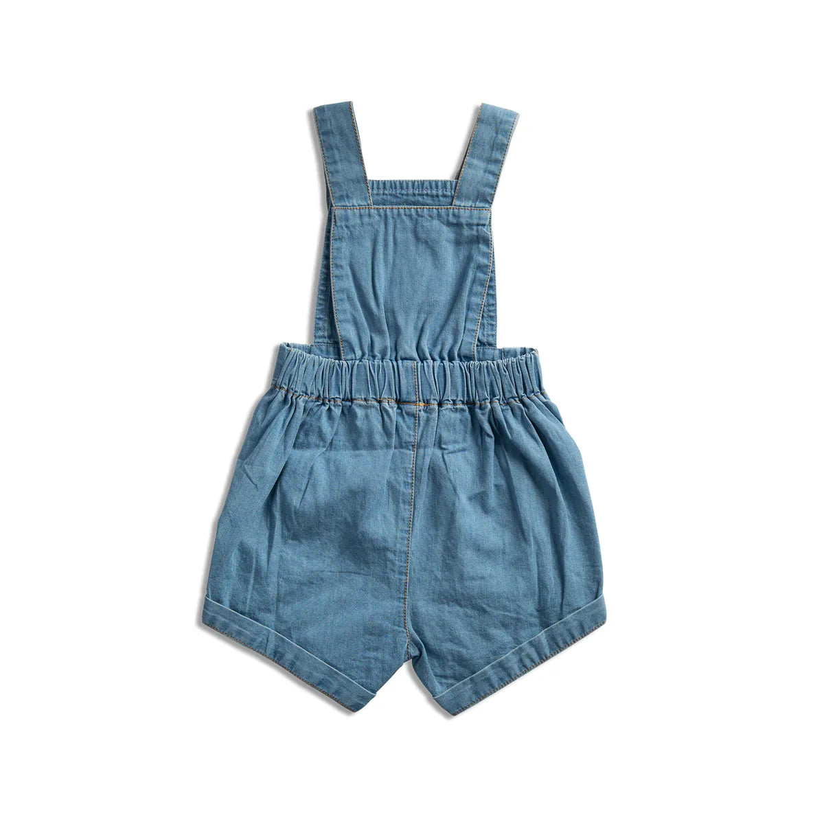 Blue denim baby romper made from organic cotton denim, perfect for toshi baby and bare mum postpartum styles