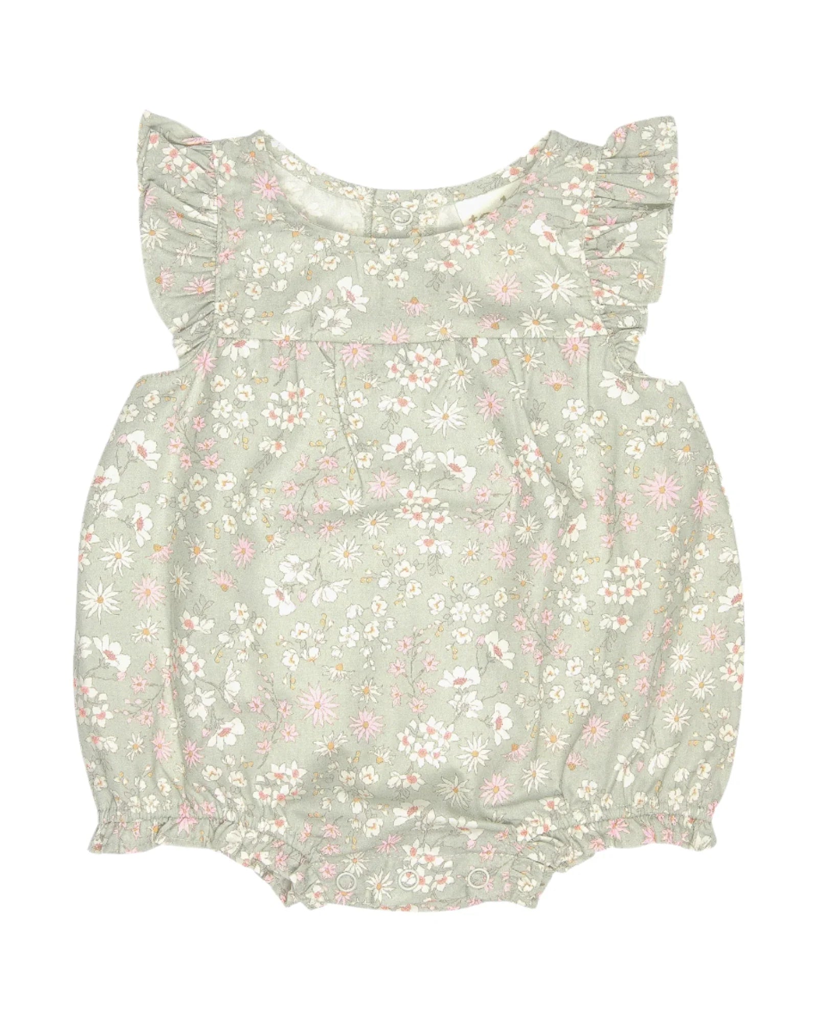 Floral-patterned Toshi Baby Romper Eva with ruffled sleeves perfect for baby strollers