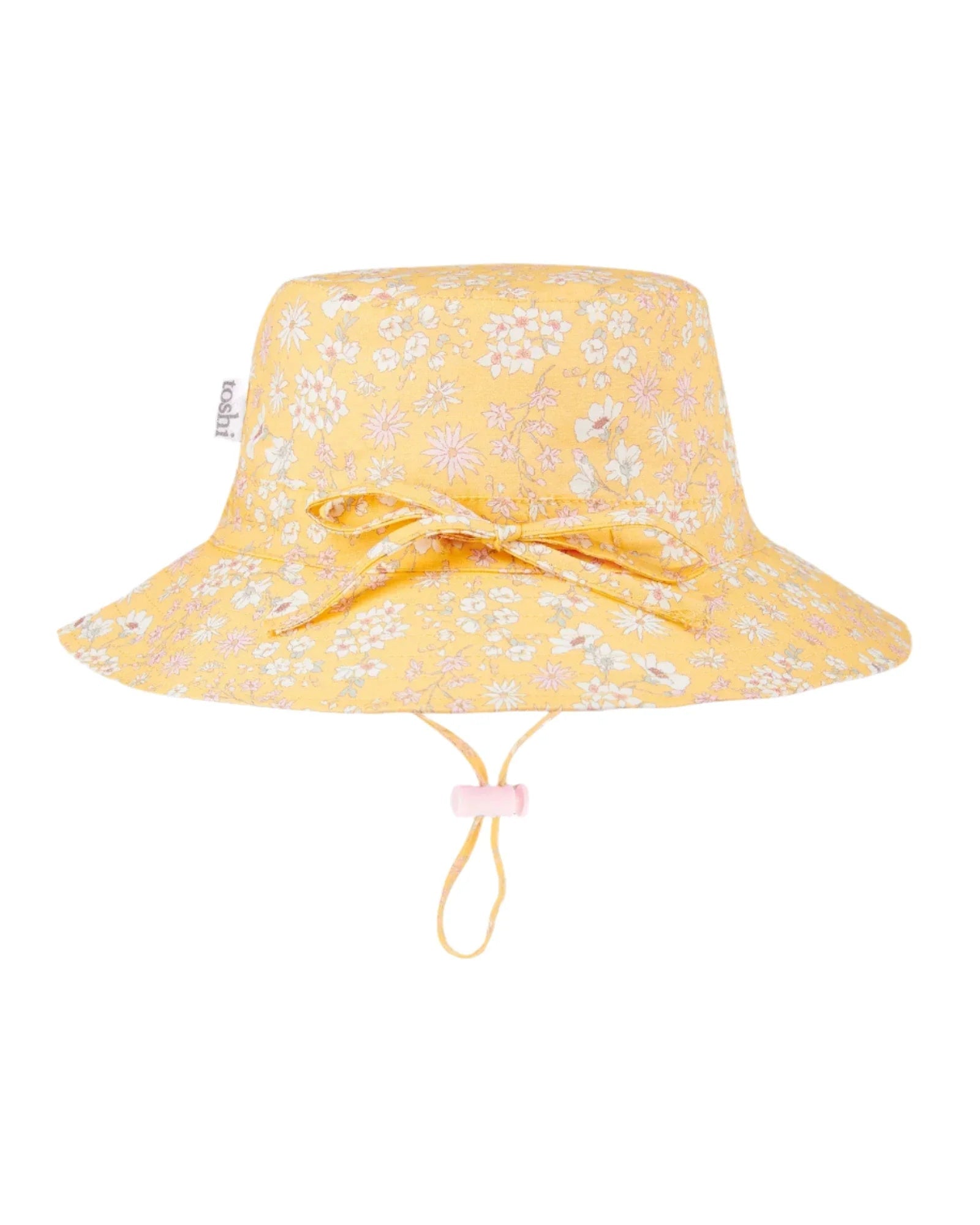 Yellow floral sun hat with bow for Toshi Baby Sunhat Eva Sunny, perfect for baby strollers