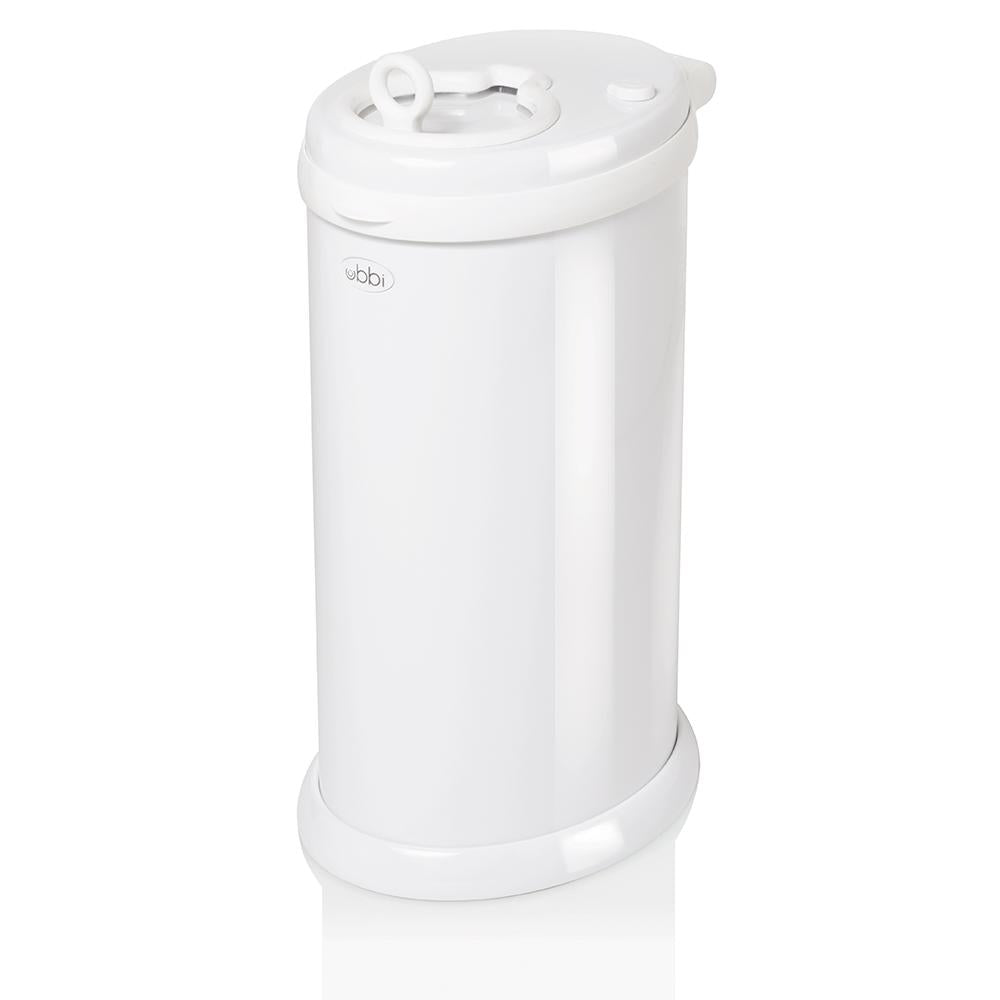 White diaper pail from Ubbi Diaper Pail for baby strollers with maximum odor control