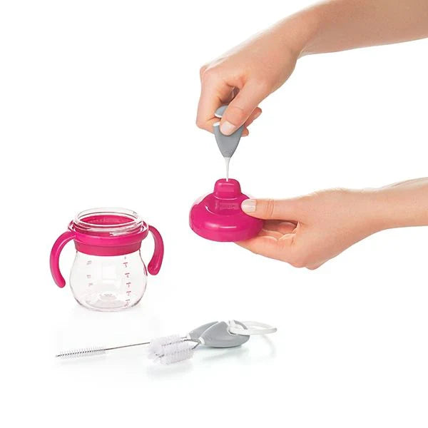 Pink sippy cup and cleaning tools from XO Tot Straw & Sippy Cup Top Cleaning Set
