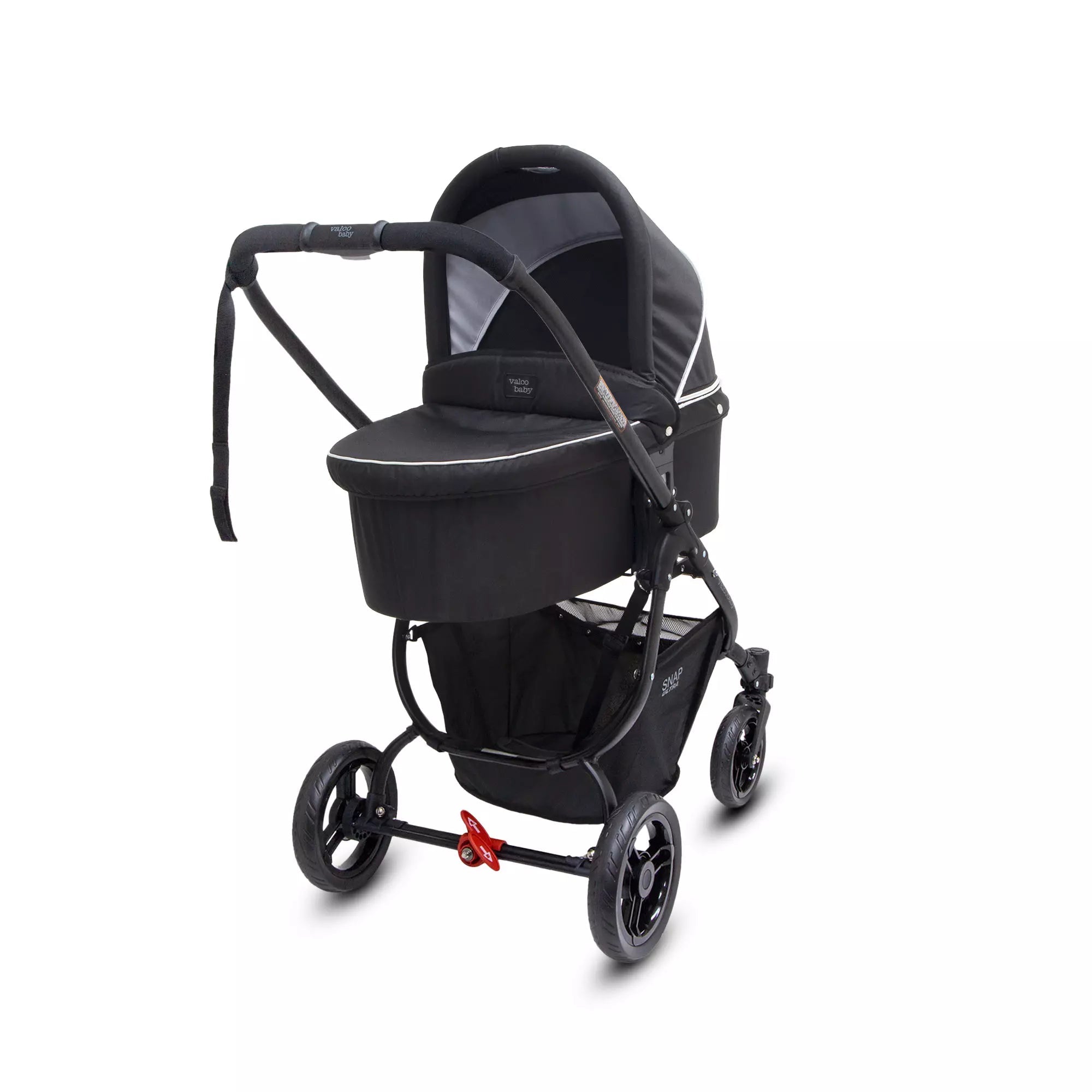 Black Valco Baby Snap Ultra stroller with Toshi Baby and Valco Baby Ultra P Bassinet