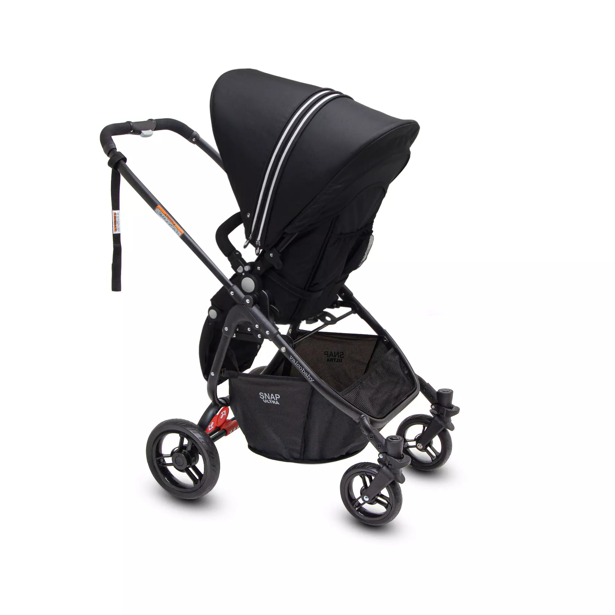 Black four-wheeled stroller from Valco Baby SNAP Ultra P with Toshi Baby bassinet