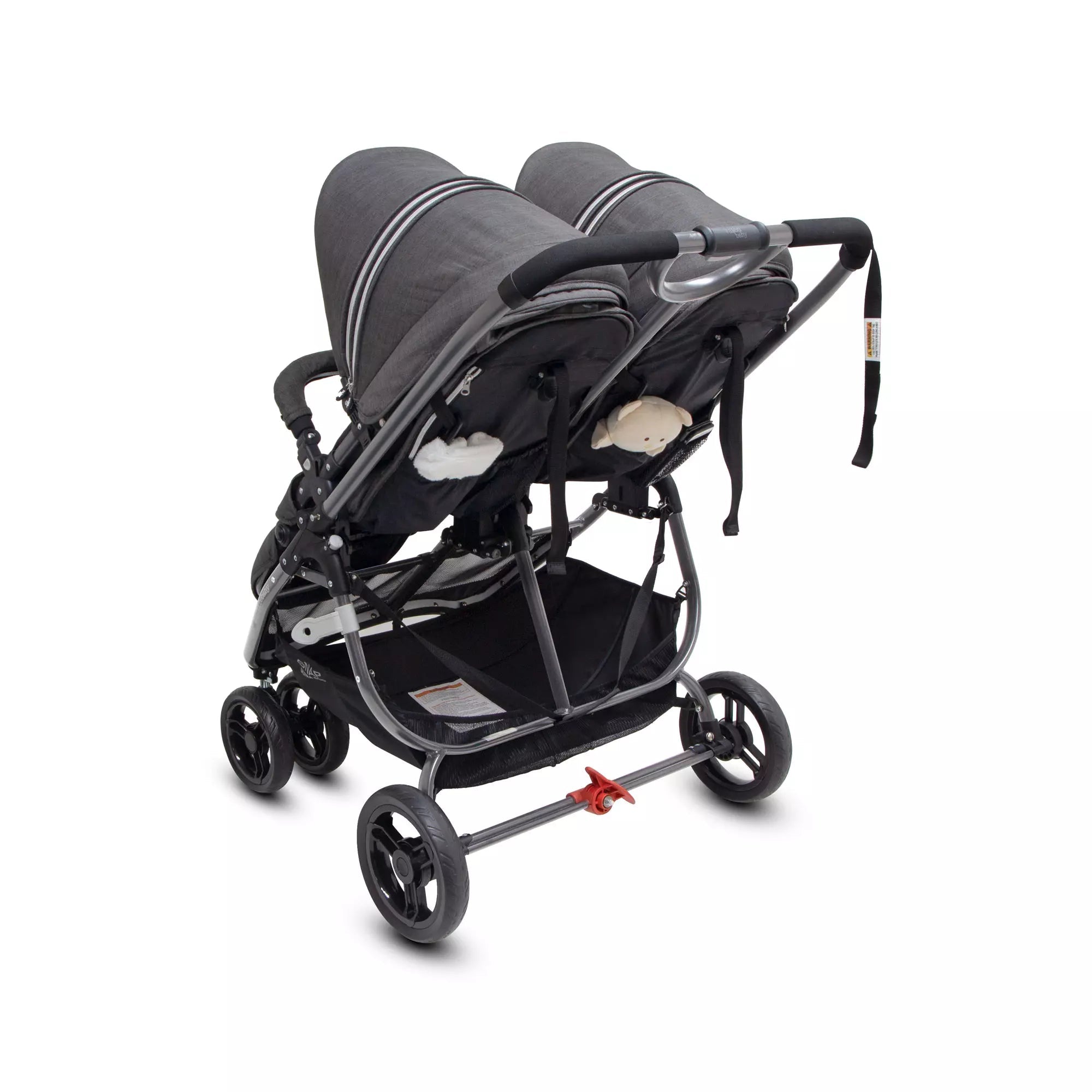 Gray double stroller Valcobaby SNAP Ultra DUO, perfect for toshi baby and bare mum postpartum