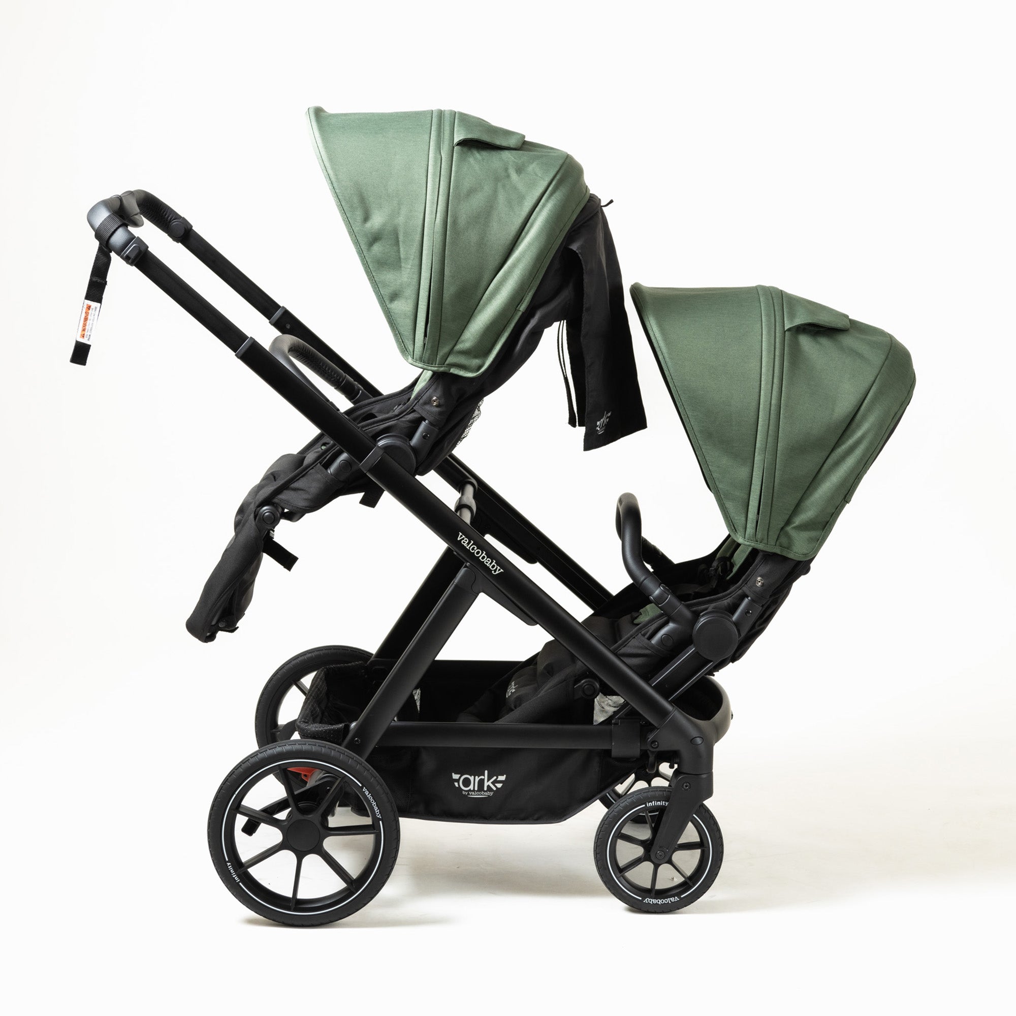 Tandem stroller with green canopies from Valcobaby ARK Joey Seat Bundle baby strollers