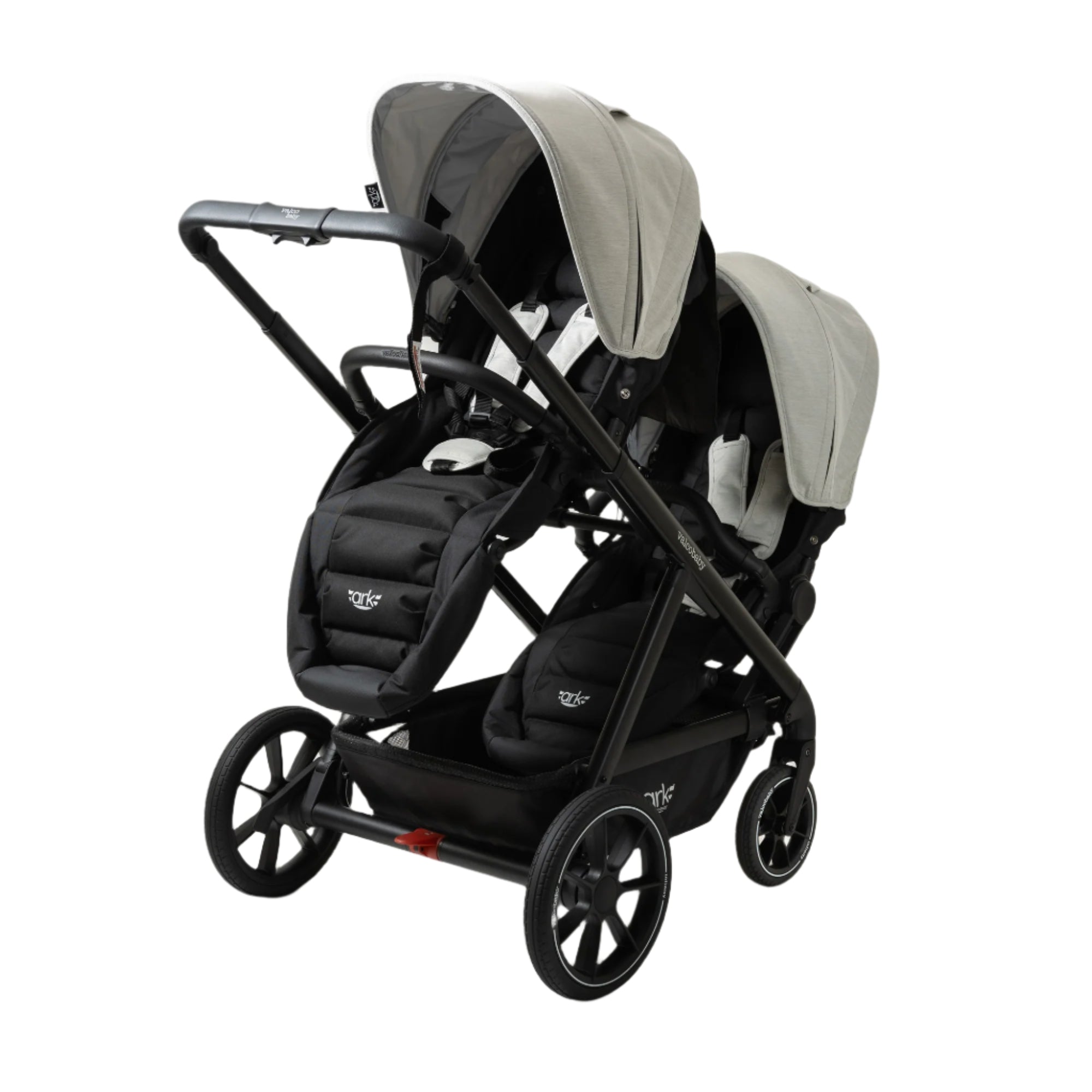 Tandem stroller with adjustable canopies from Valcobaby ARK Joey Seat Bundle for Toshi Baby