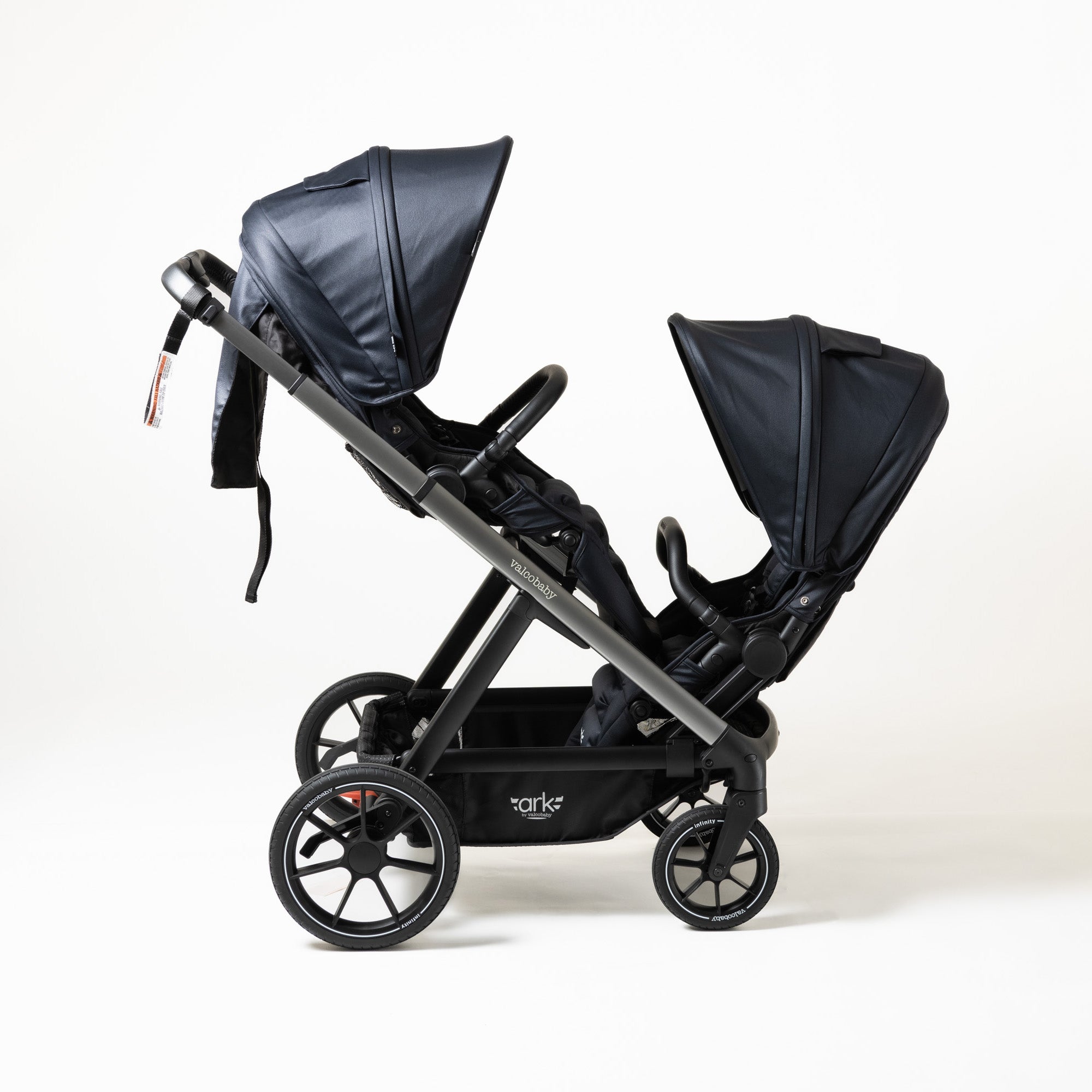 Double stroller with dark canopies from ValcoBaby ARK Joey Seat Bundle for Toshi Baby