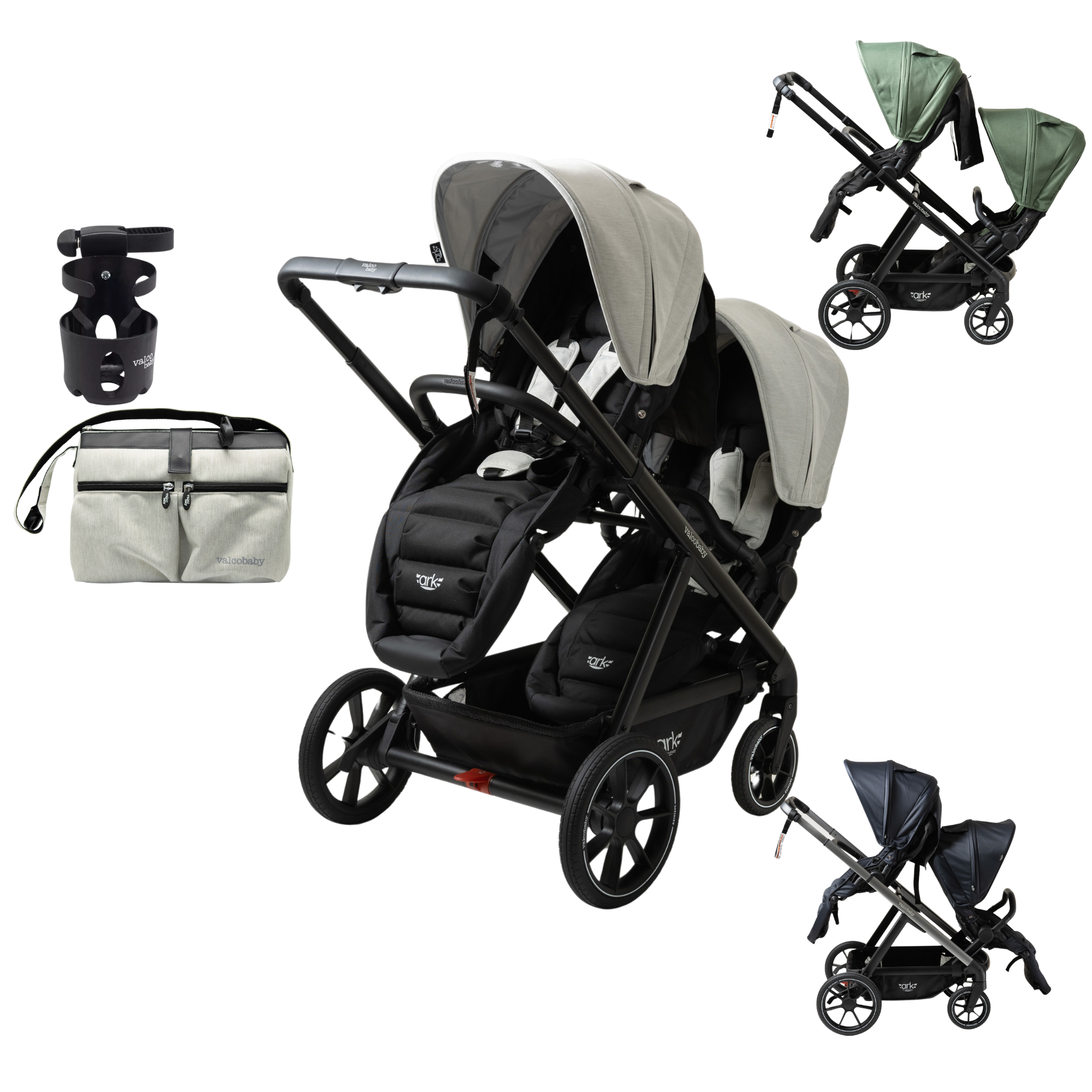 Double stroller with accessories in Valcobaby ARK Joey Seat Bundle baby strollers