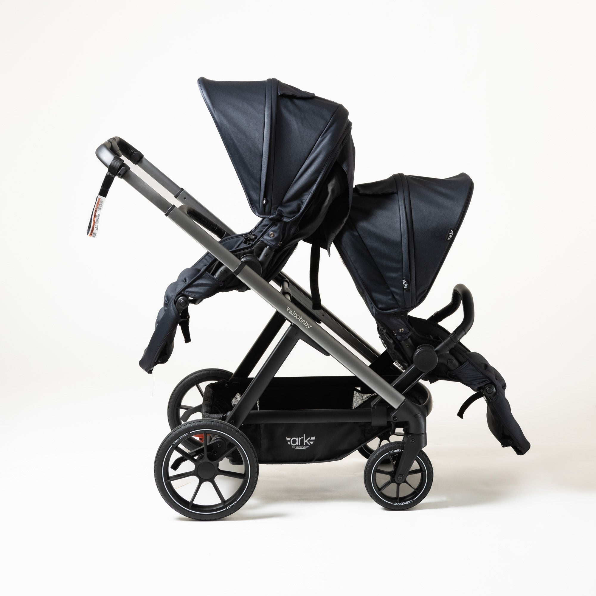 Black double stroller from Valcobaby Ark Stroller with Toshi Baby free gift, perfect baby strollers
