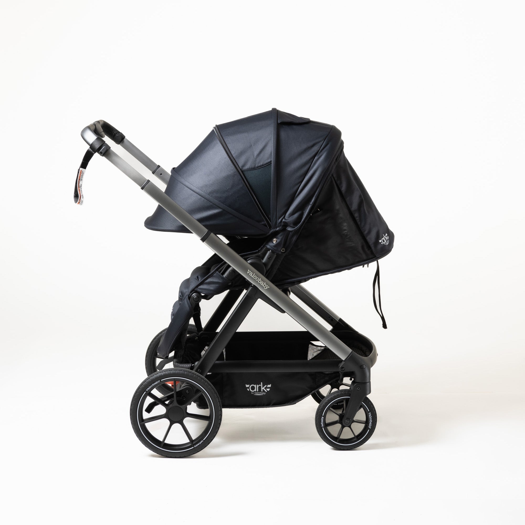 Black Valcobaby Ark Stroller with adjustable canopy and Toshi Baby free gift