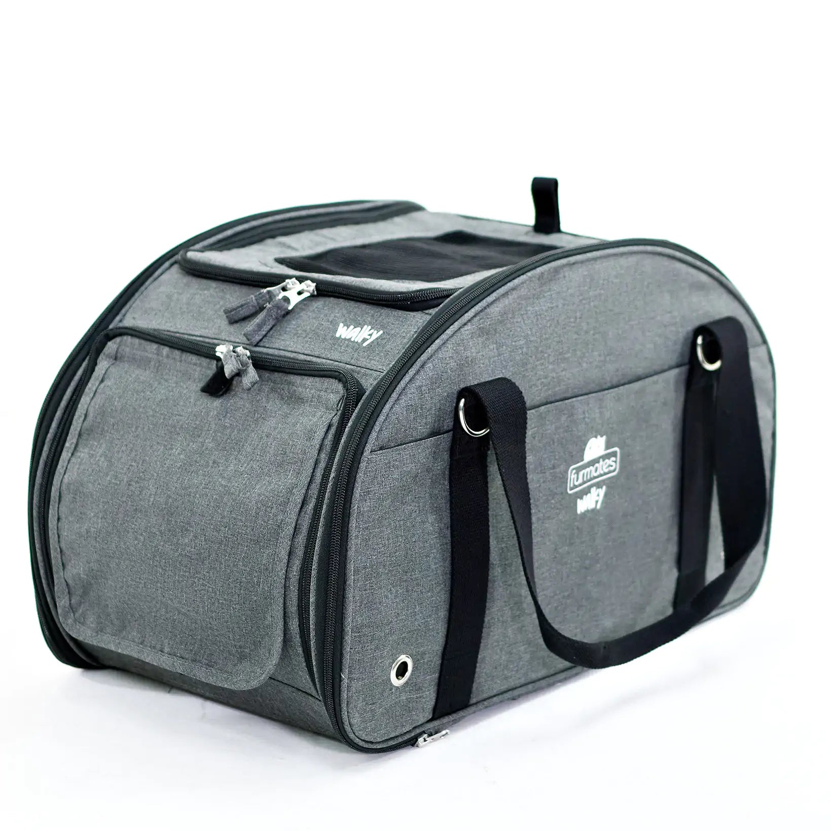 Gray pet carrier with black straps for Furmates Walky Pet Stroller, 10kg capacity