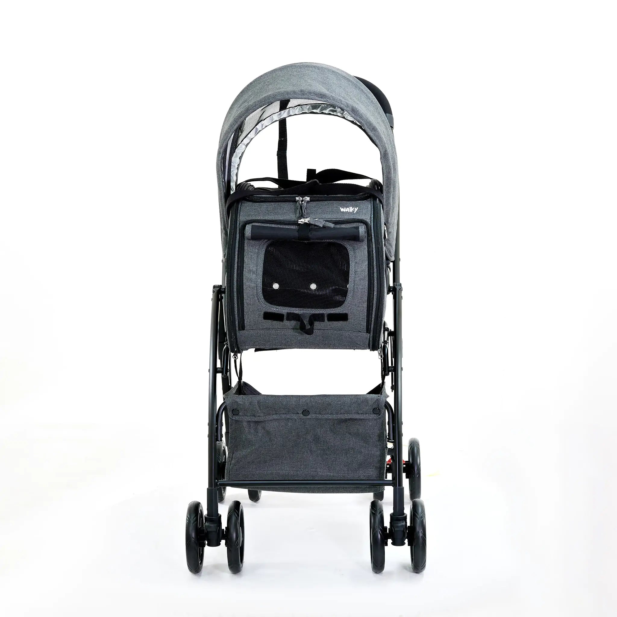Gray Furmates Walky Pet Stroller with removable sun canopy and 10kg capacity