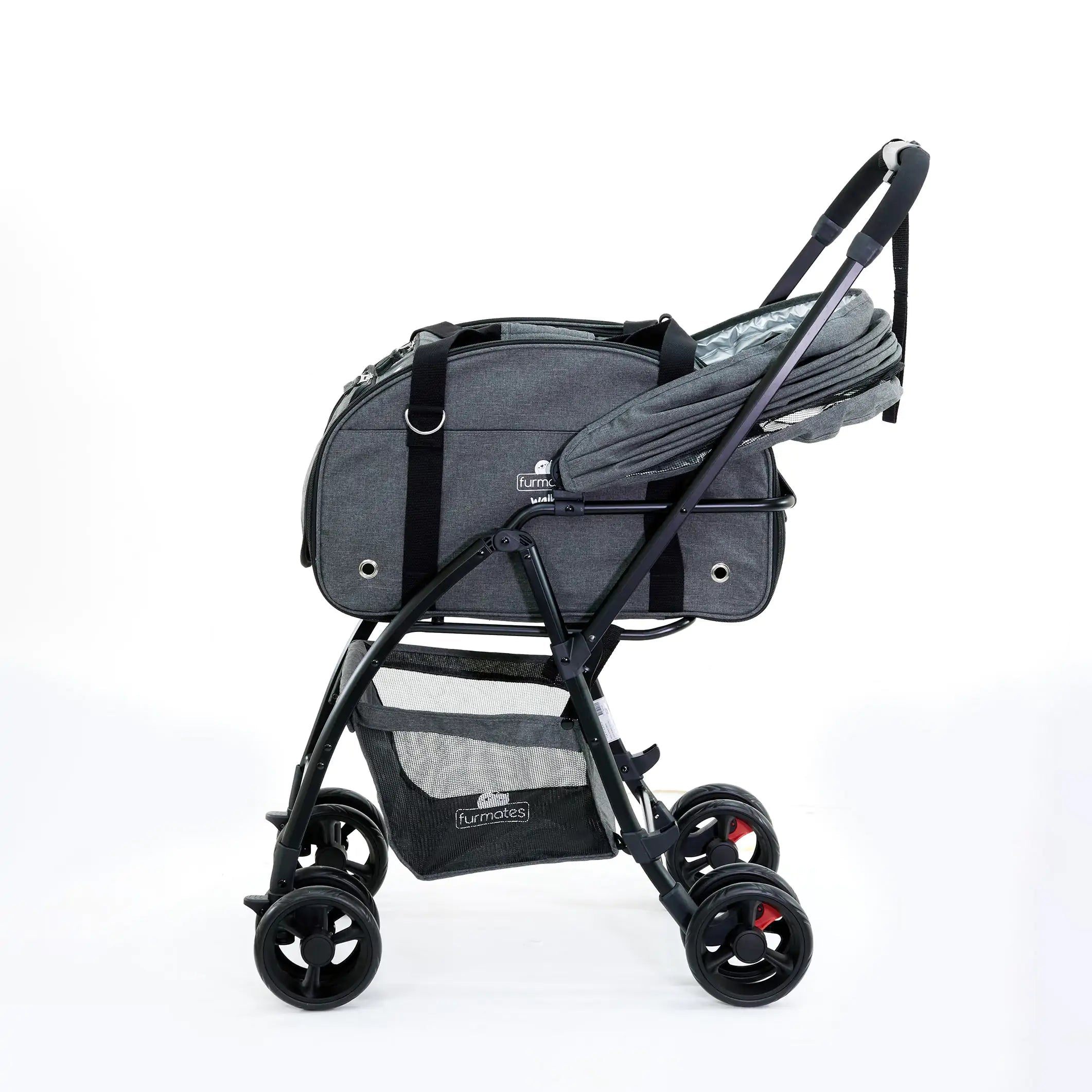 Gray Furmates Walky Pet Stroller with removable sun canopy, perfect for baby strollers
