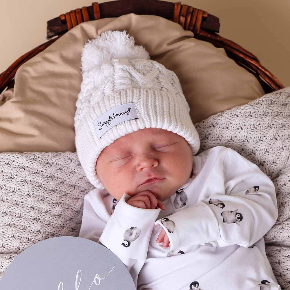 Snuggle Hunny - White Organic Baby Knit Beanie - M