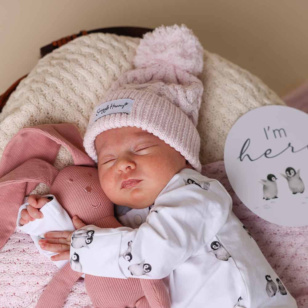 Snuggle Hunny - Blush Pink Organic Baby Knit Beanie - S